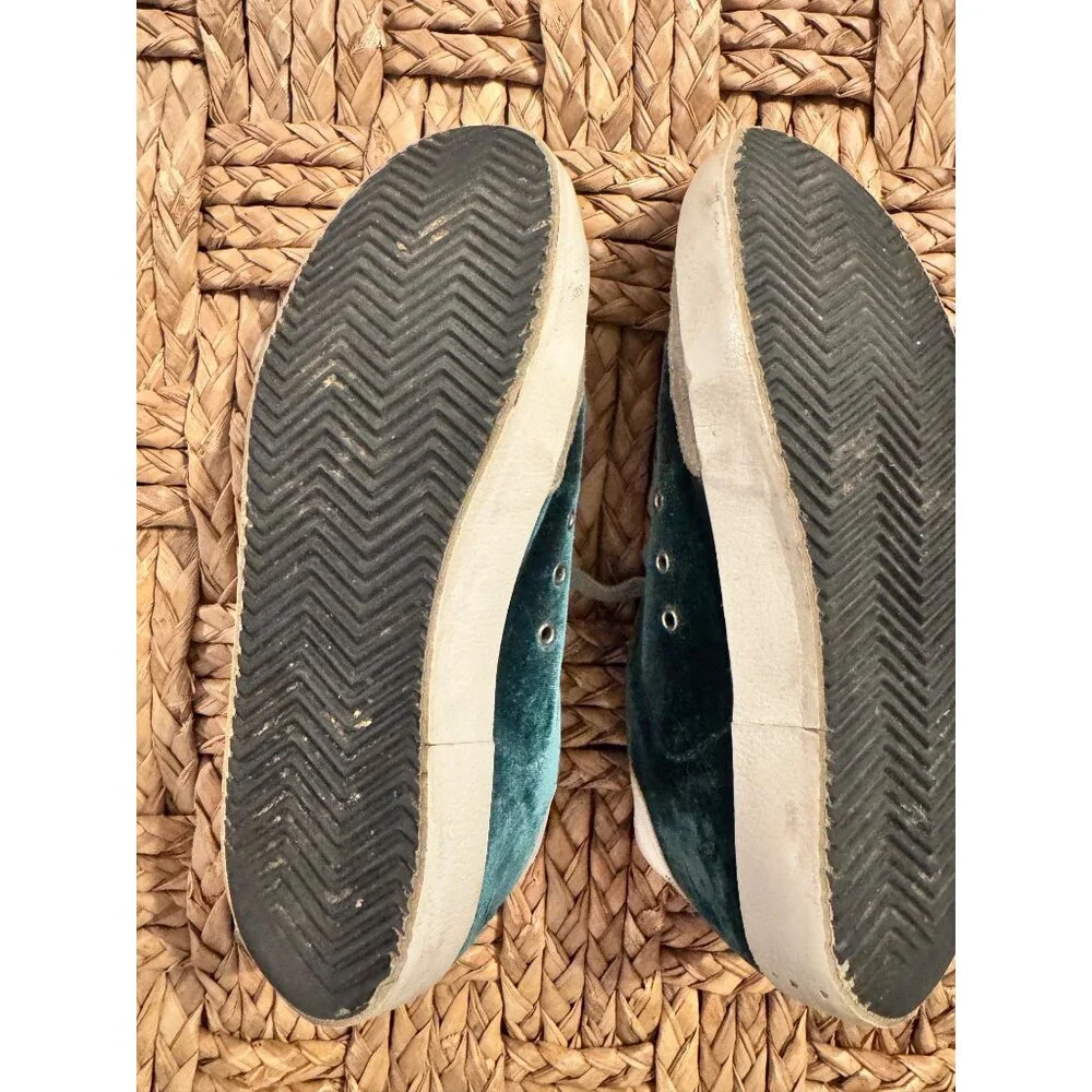 Golden Goose Superstar Suede Green Velvet Glitter Low-Top Sneakers Size 9 - Picture 12 of 14